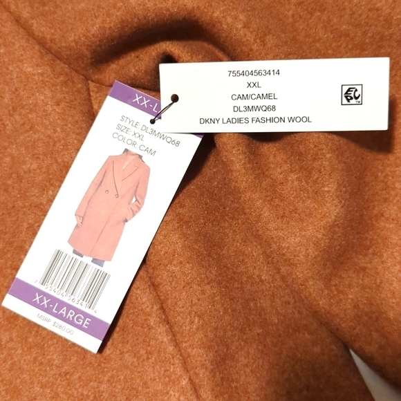 NWT:DKNY Fashion women’s brown faux wool overcoat. Size XXL. - Picture 4 of 13